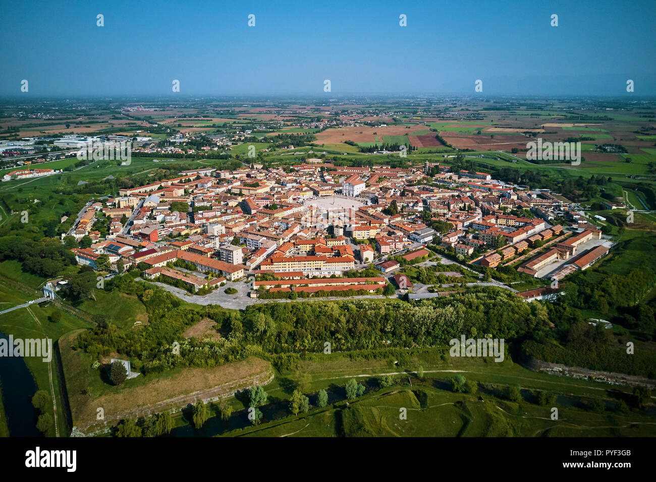 Italien, Friaul Julisch Venetien, Palmanova, UNESCO-Weltkulturerbe, Luftaufnahme Stockfoto