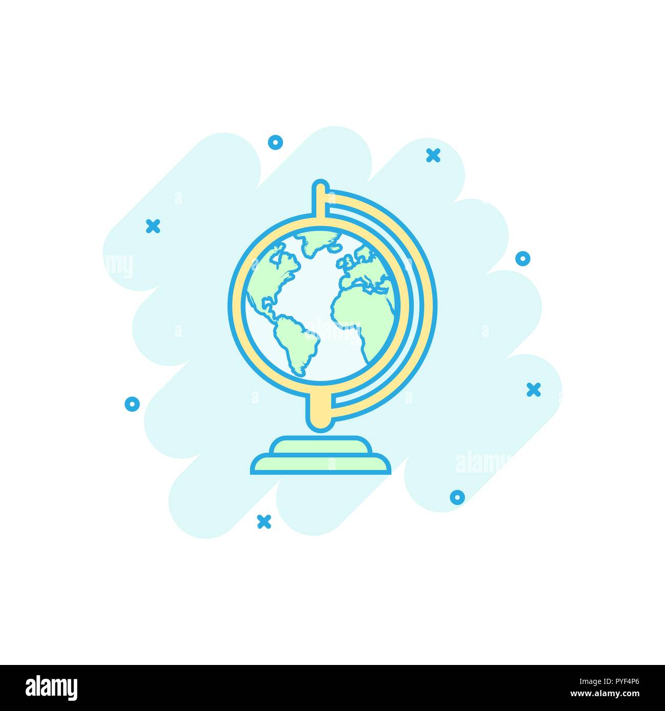 Vektor cartoon Globe World Map Symbol im Comic-stil. Runde Erde Abbildung Piktogramm. Planet Business splash Wirkung Konzept. Stock Vektor