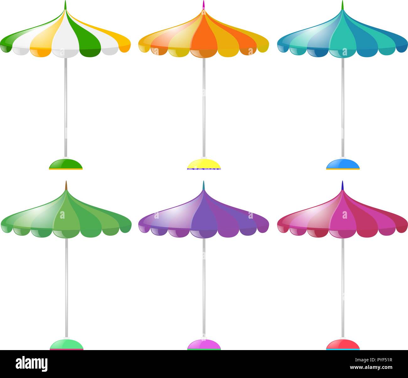 Sonnenschirm in sechs verschiedenen Farben Abbildung Stock Vektor