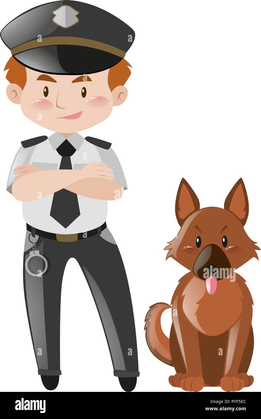 Polizist und brauner Hund Abbildung Stock Vektor