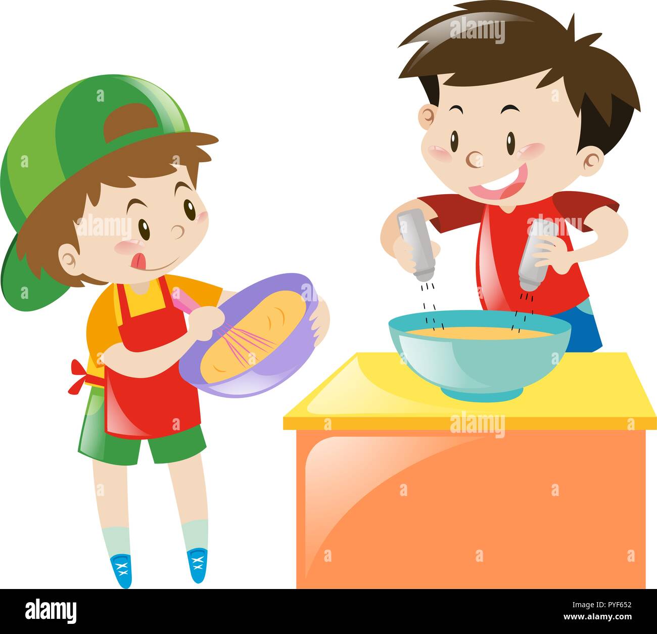 Zwei Jungen Kochen Und Backen Abbildung Stock Vektorgrafik Alamy