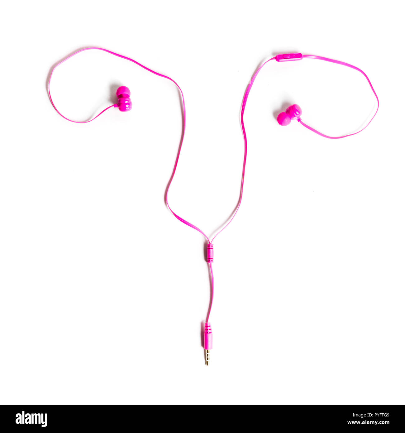 Symbol der weiblichen inneren Genitalien, von pink Kopfhörer erstellt. Hören Sie auf Ihren Körper. Stockfoto