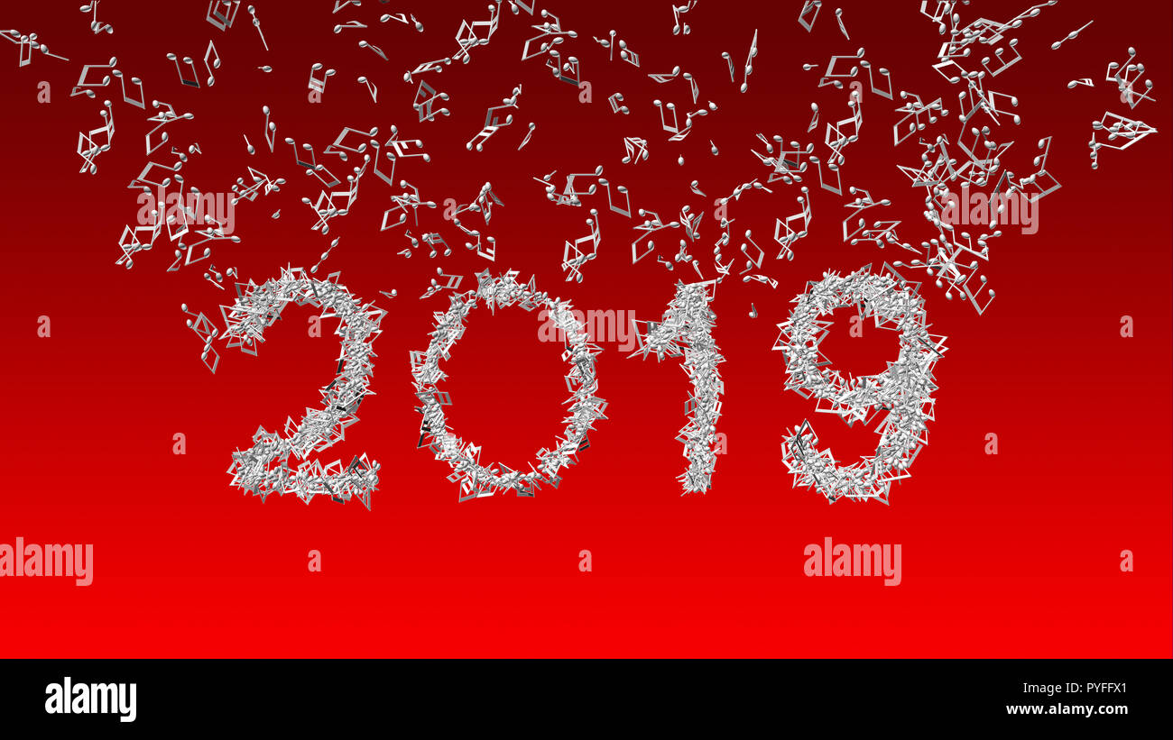 Neues Jahr 2019 von musikalischen Noten 3D-Illustration gemacht Stockfoto