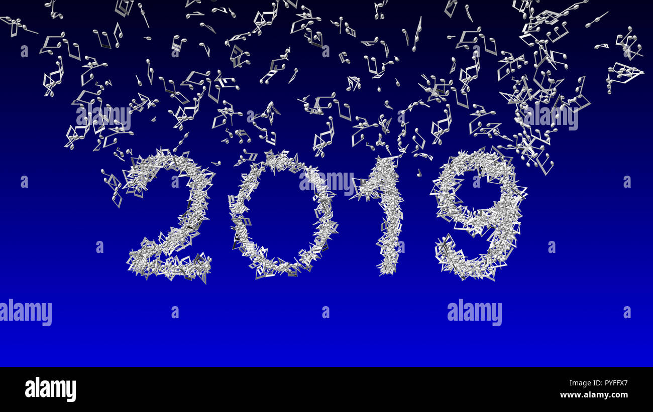 Neues Jahr 2019 von musikalischen Noten 3D-Illustration gemacht Stockfoto