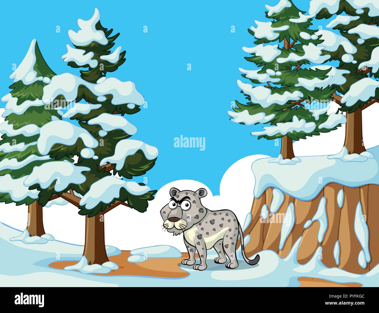 Tiger im Schnee berg Abbildung Stock Vektor