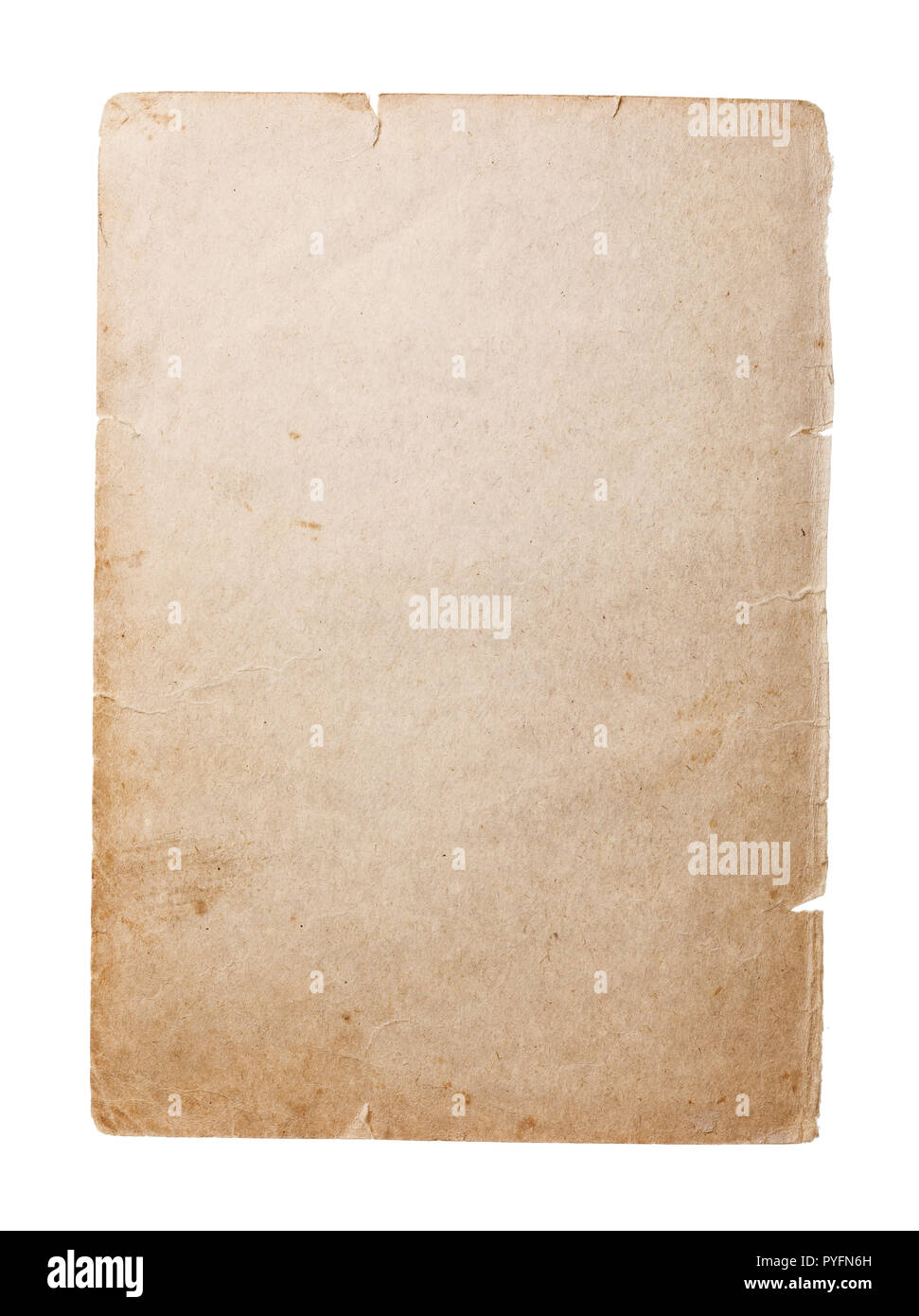 Alte, leere Seite des Buches, die mit der Zeit gemacht hat, isoliert Stockfoto