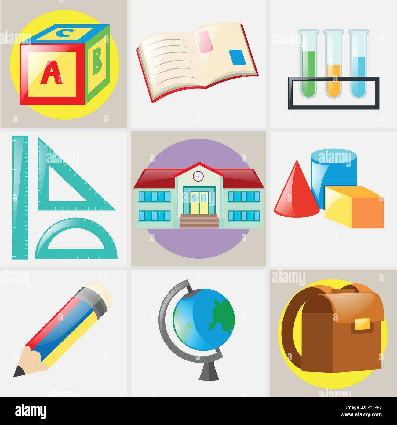 Verschiedene Arten von Schule Materialien Abbildung Stock Vektor