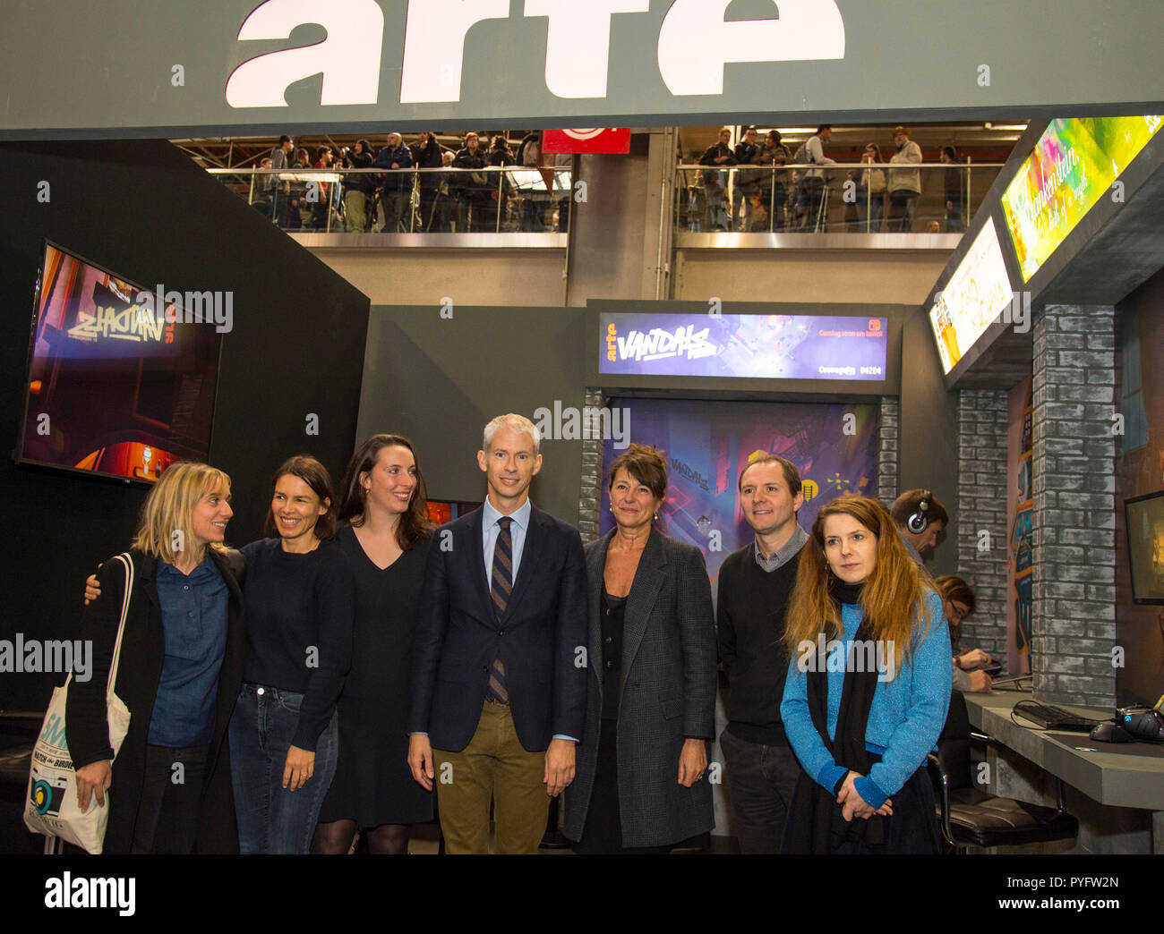 Franck Riester französischer Minister für Kultur gesehen, die in der Lounge (Anzeigen) während das Spiel fair. Die 2018 Paris Spiele Woche fair ist eine video Spiele Ausstellung von Versailles nach Paris. Stockfoto