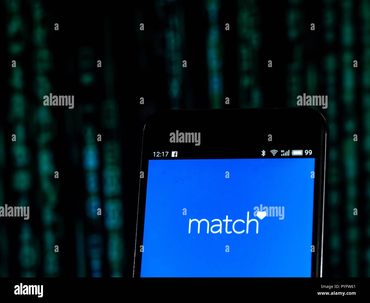 Match.com Logo auf dem Smartphone angezeigt. Match.com ist eine on-line-Service mit Websites mit 25 Ländern in mehr als 8 Sprachen. Sie hat ihren Sitz in Dallas, Texas. Das Unternehmen hat Niederlassungen in Dallas, West Hollywood, San Francisco, Tokio, Rio de Janeiro und Peking. Stockfoto
