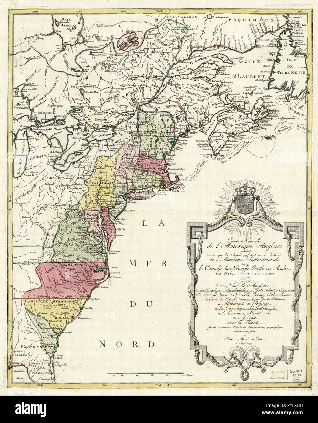 Neue Karte von Englisch Amerika, die alle, die die englische besitzt auf dem Kontinent Nordamerika: Kanada, Nova Scotia oder Acadia, die dreizehn Vereinigten Provinzen Stockfoto