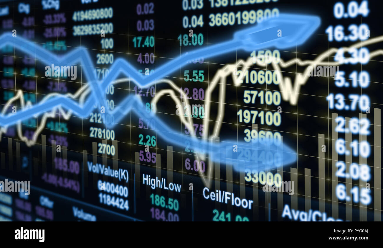 Börse chart, Closeup Börse Exchange Daten auf LED-Display, Business trading Konzept Stockfoto