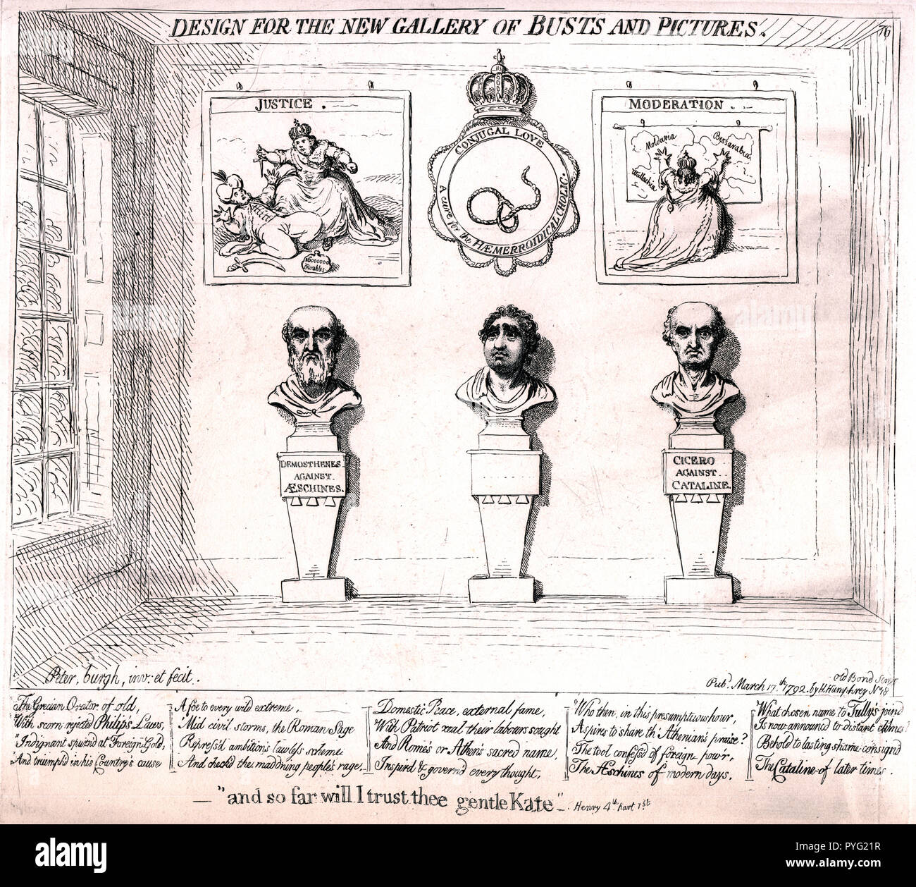 Eine Karikatur der Komplizenschaft Katharinas II. in den Mord an ihrem Ehemann Peter III und des Fox's angeblich Handeln gegen die Interessen von Großbritannien im Umgang mit Russland. Stockfoto