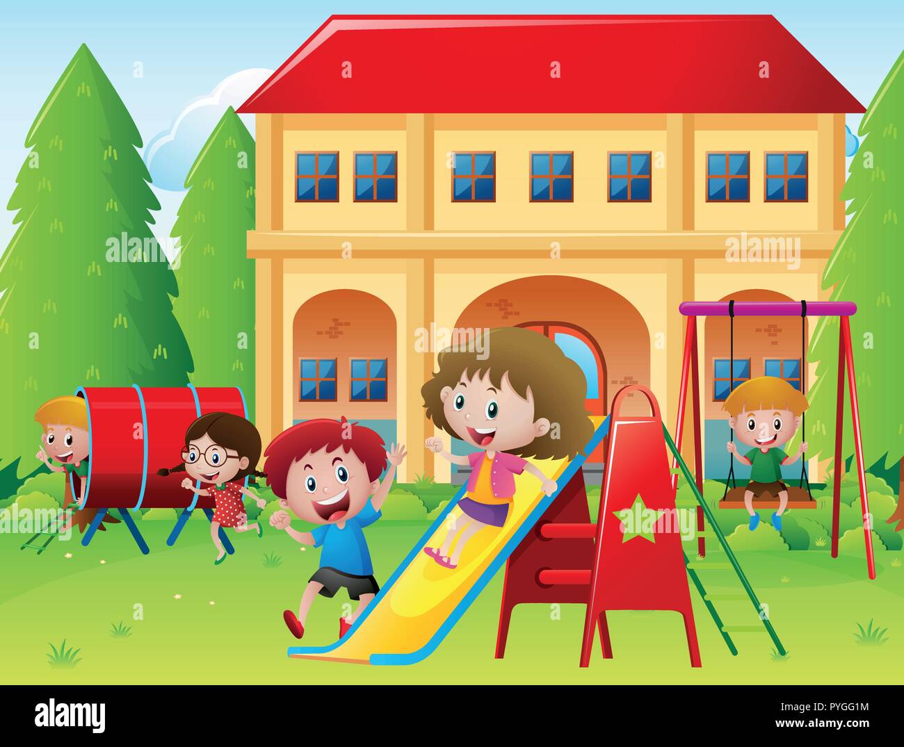Kinder Spielen Am Spielplatz Abbildung Schule Stock Vektorgrafik Alamy