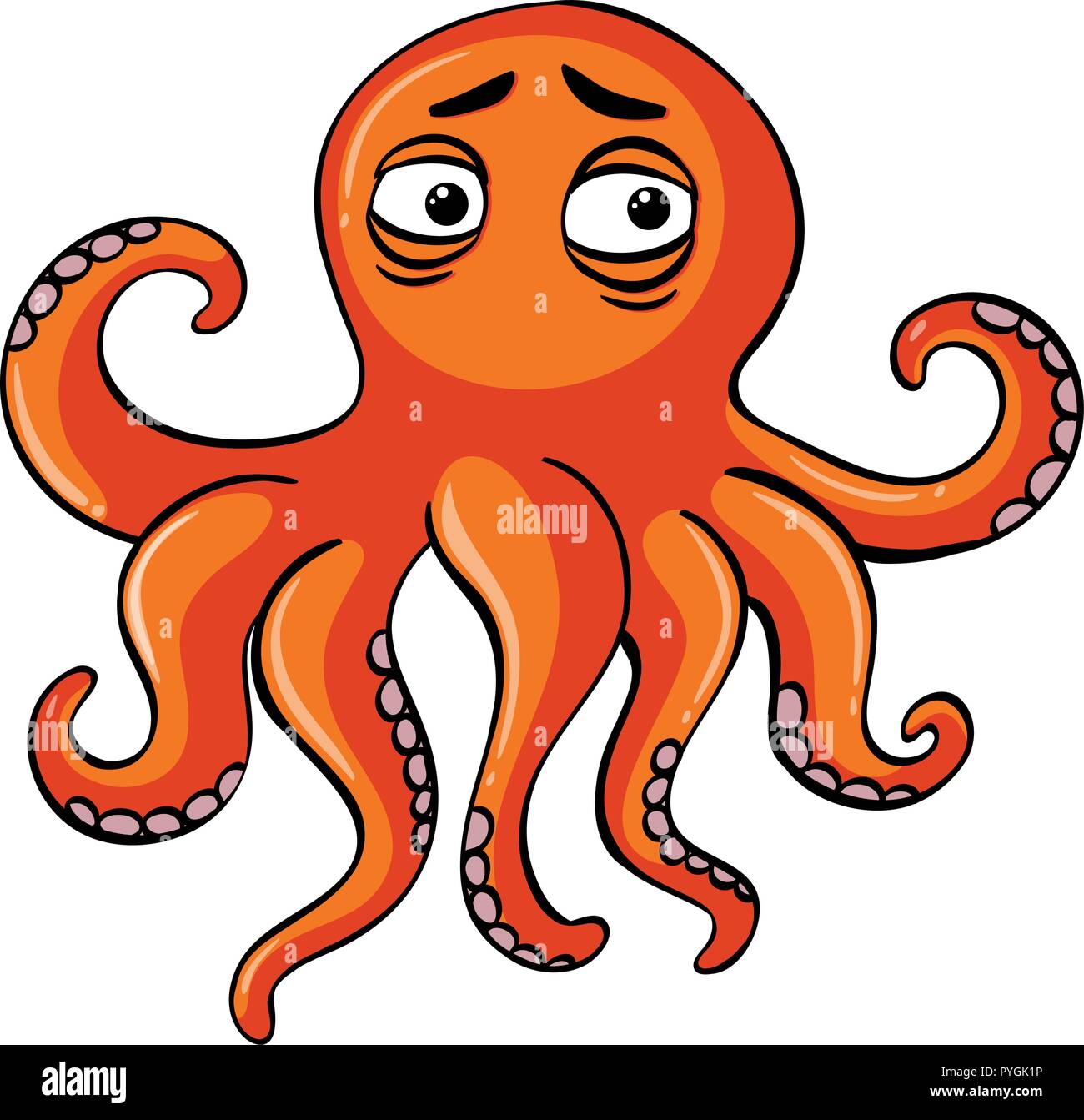 Traurig Octopus auf weißem Hintergrund Abbildung Stock Vektor