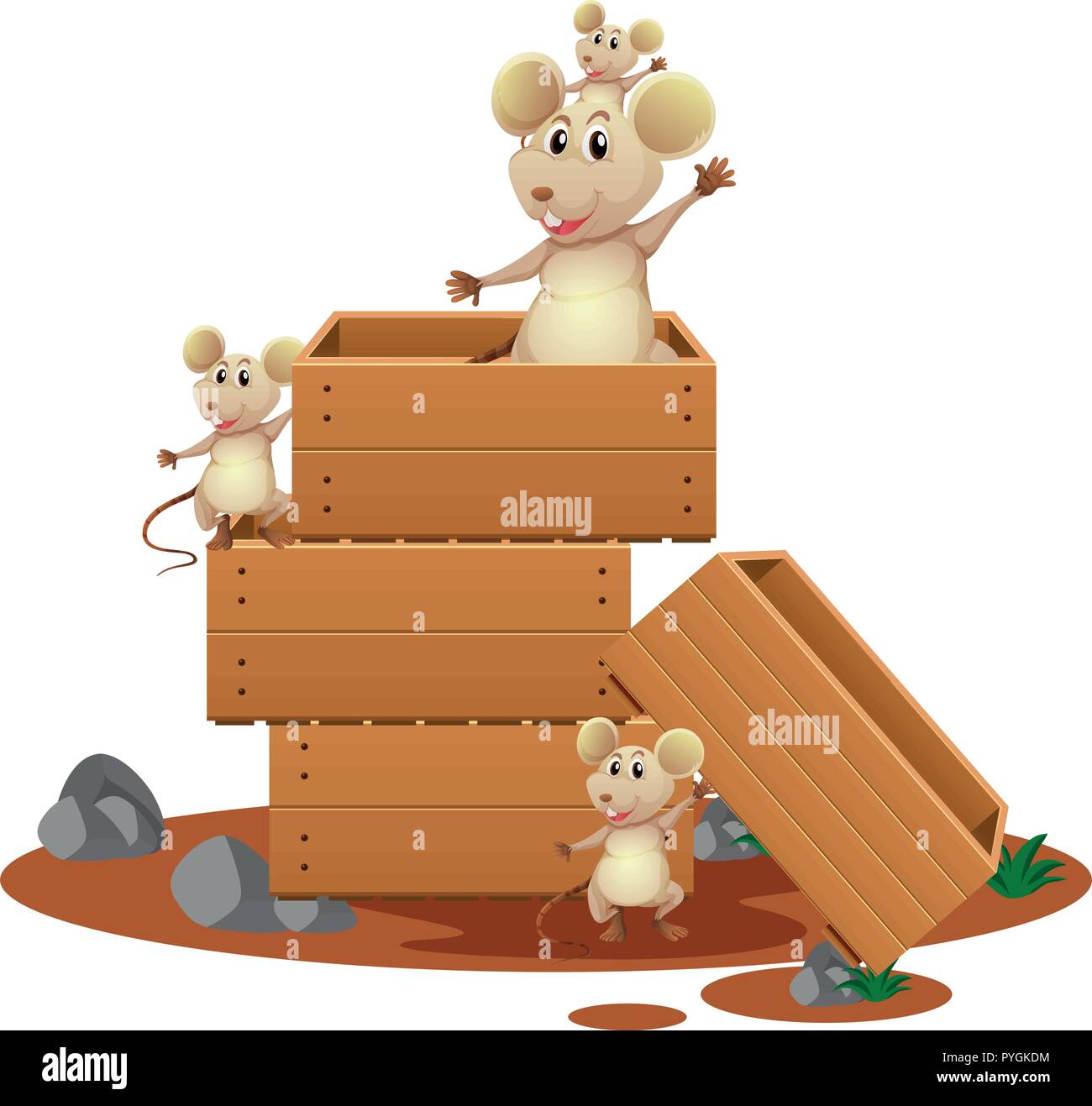 Viele Ratten in Kisten aus Holz, Abbildung Stock Vektor