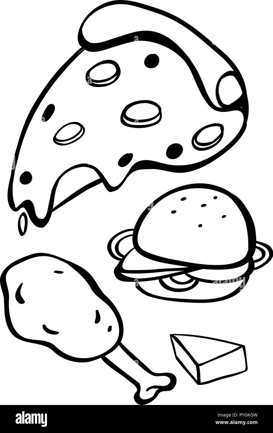 Doodles Design für verschiedene fastfood Abbildung Stock Vektor