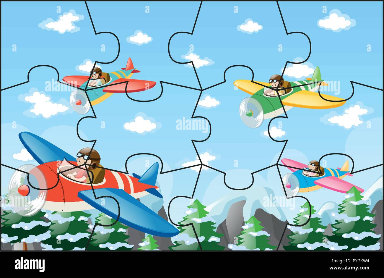 Puzzle Spiel mit Piloten jet Abbildung Stock Vektor
