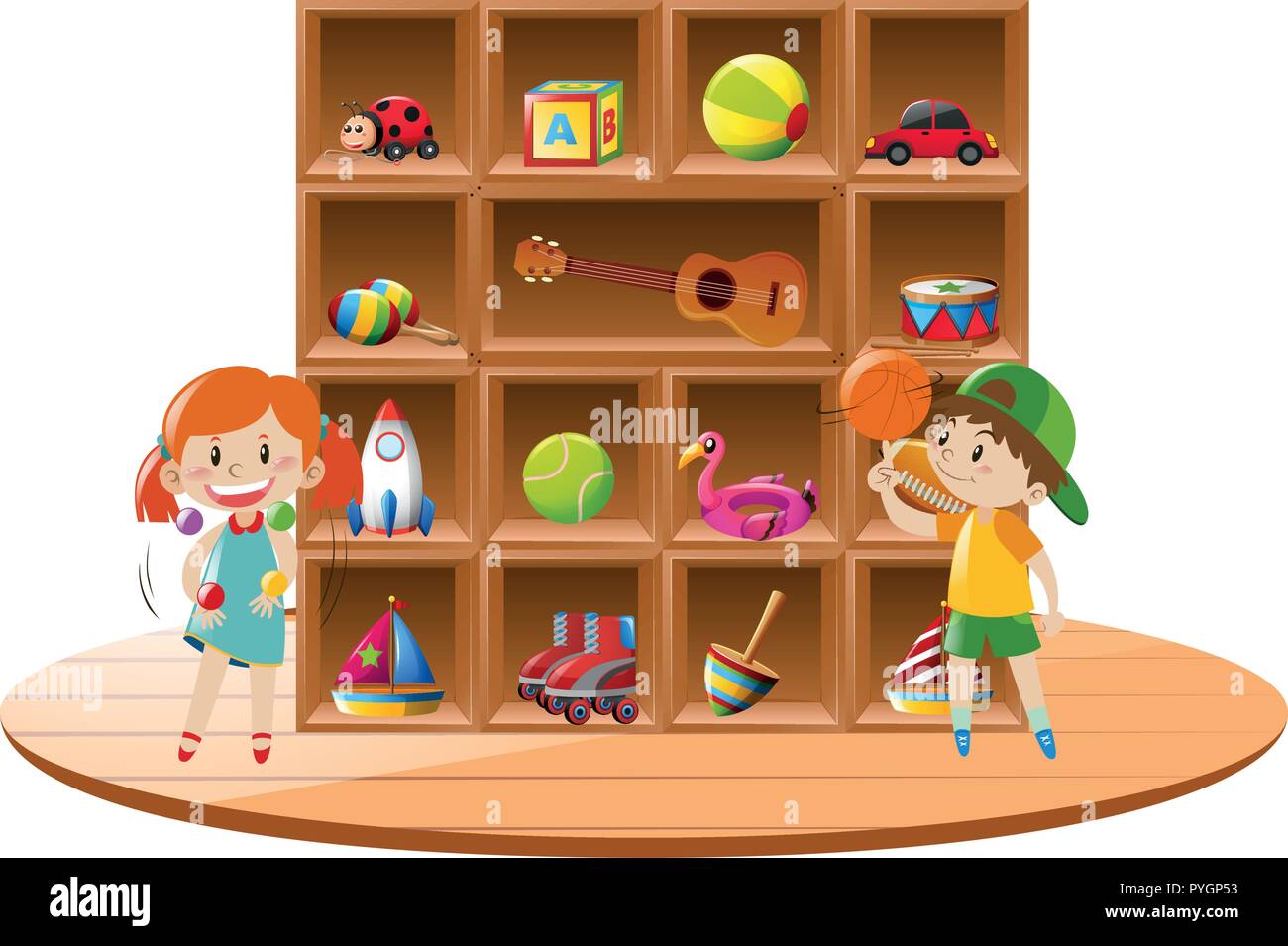 Junge Und Madchen Spielen Mit Spielzeug In Zimmer Abbildung Stock Vektorgrafik Alamy