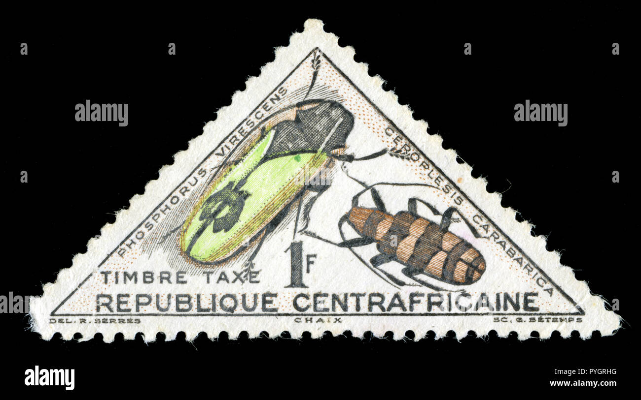 Poststempel Stempel aus der Zentralafrikanischen Republik in der Insekten-Serie aus dem Jahr 1962 Stockfoto