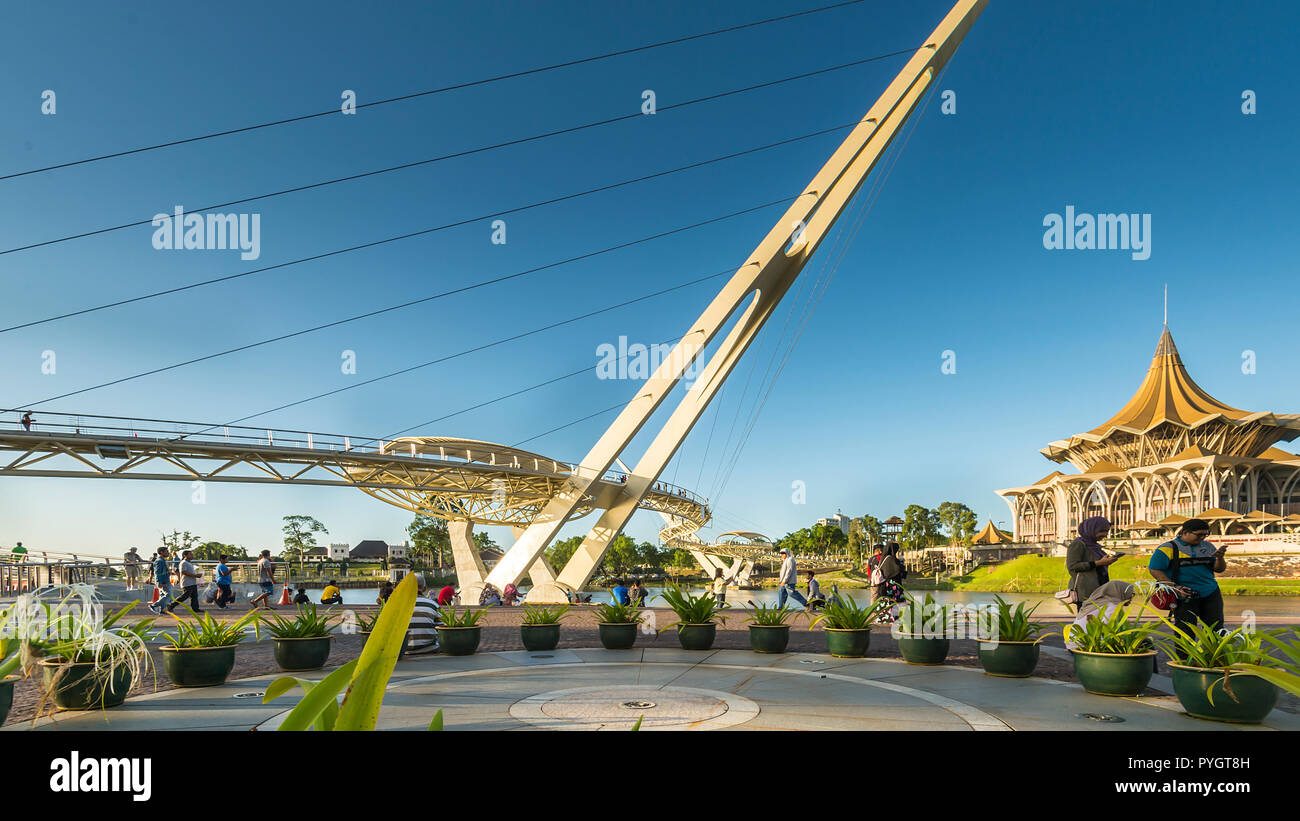 Darul Hana Brücke ist die längste Fußgängerbrücke in Malaysia Stockfoto