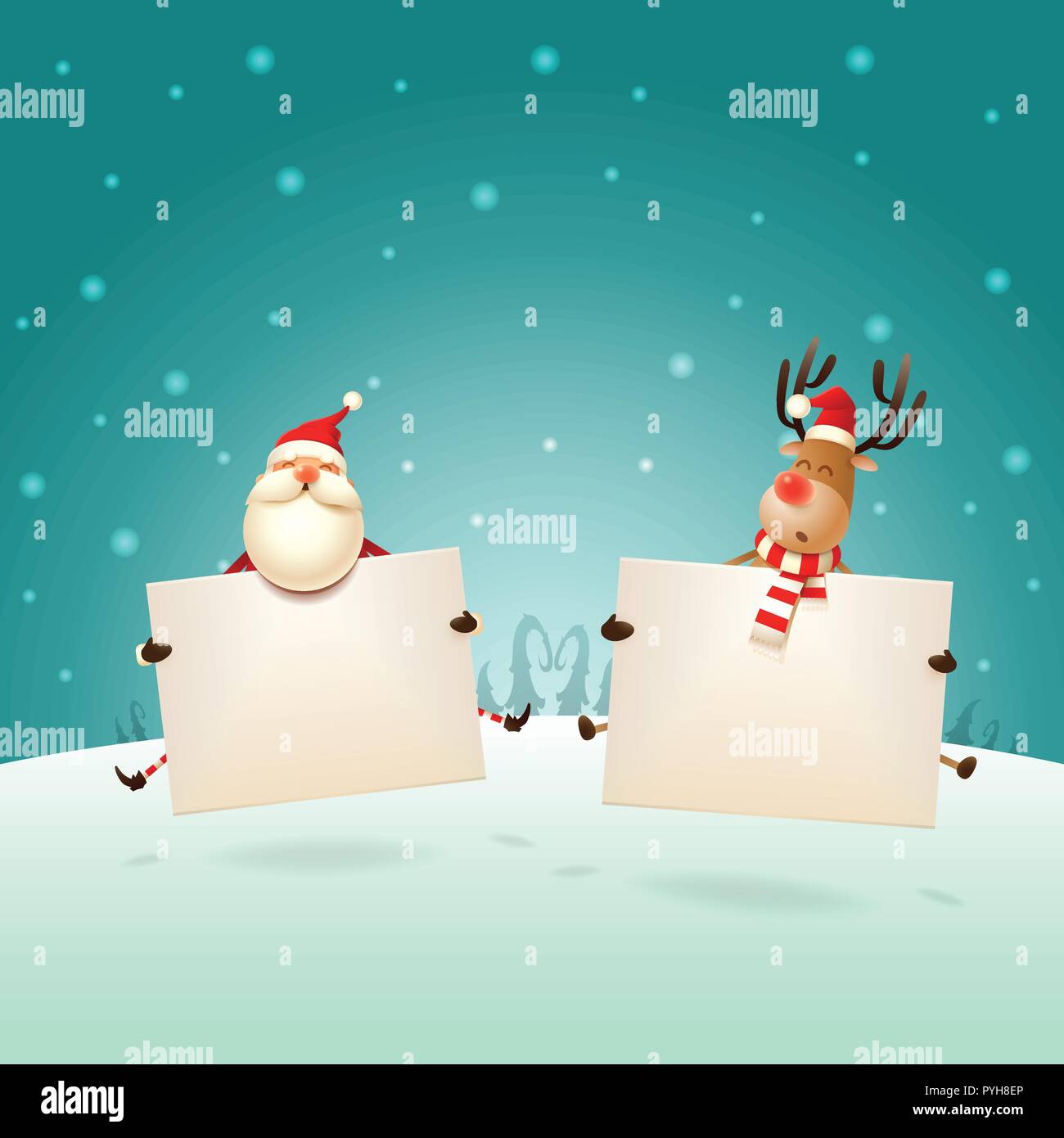 Happy Weihnachtsmann Und Rentier Springen Mit Boards Auf Winterlandschaft Weihnachten Vorlage Gruss Stock Vektorgrafik Alamy