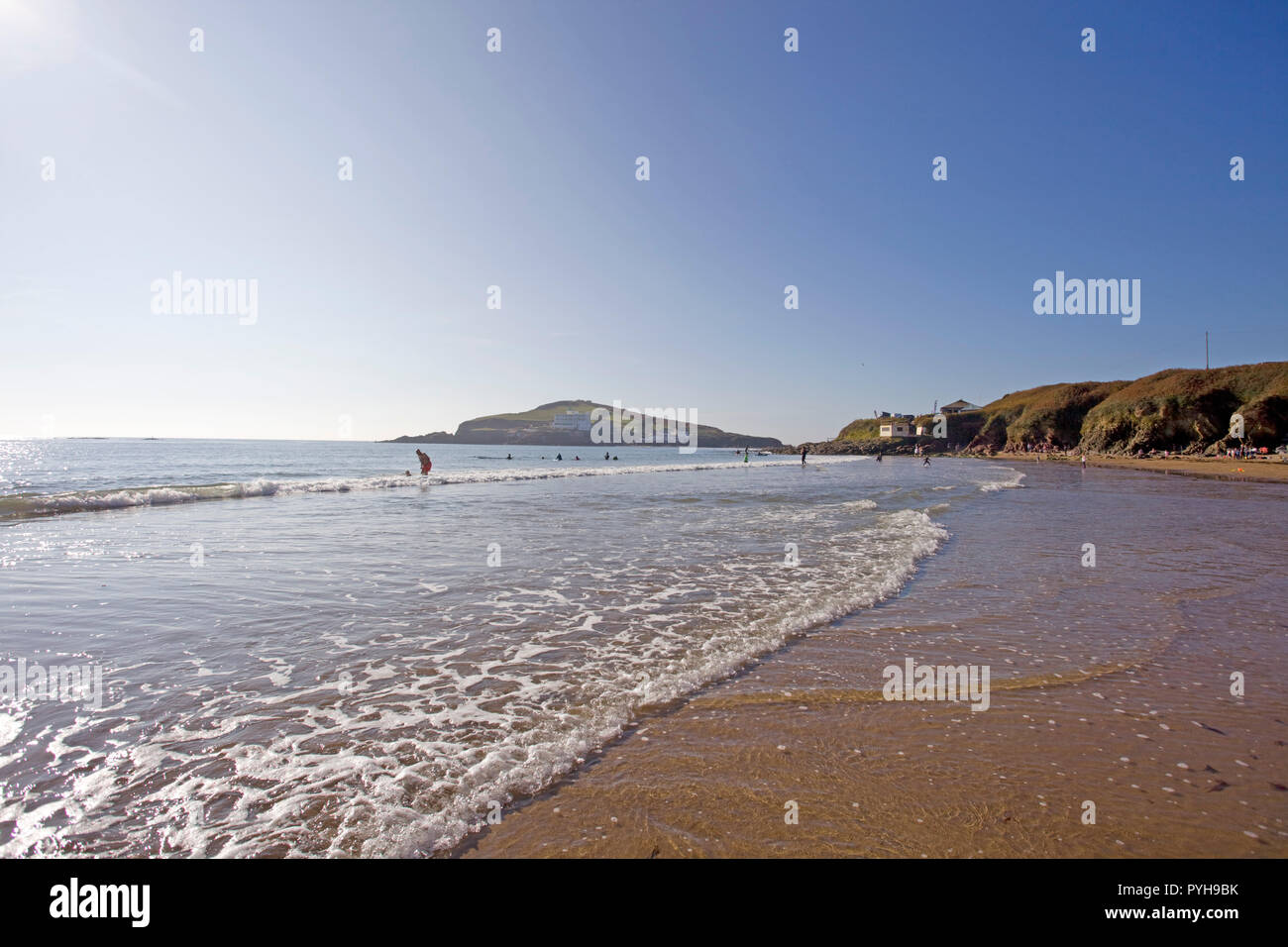 Bigbury Strand und Burgh Island, Devon, England Stockfoto