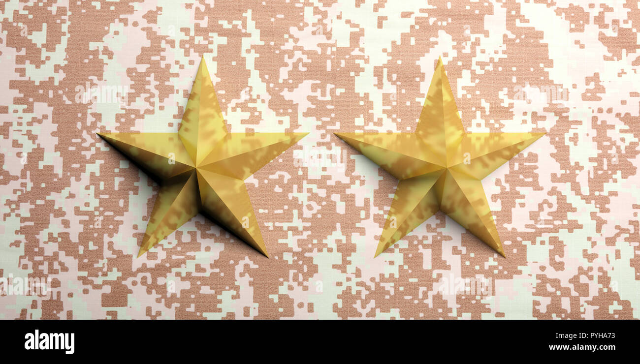 Das amerikanische Militär digital desert Muster einheitlichen Hintergrund und zwei goldenen Sternen. 3D-Darstellung Stockfoto