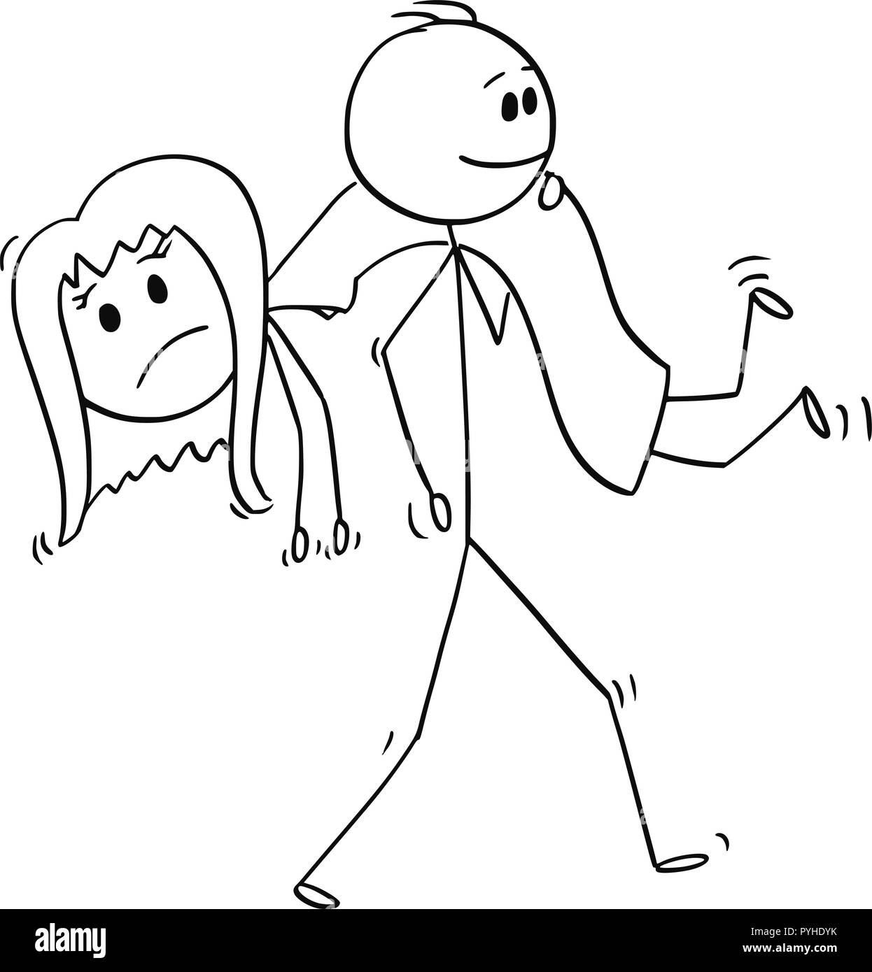 Cartoon von Mann, Frau, über seine Schulter Stock Vektor