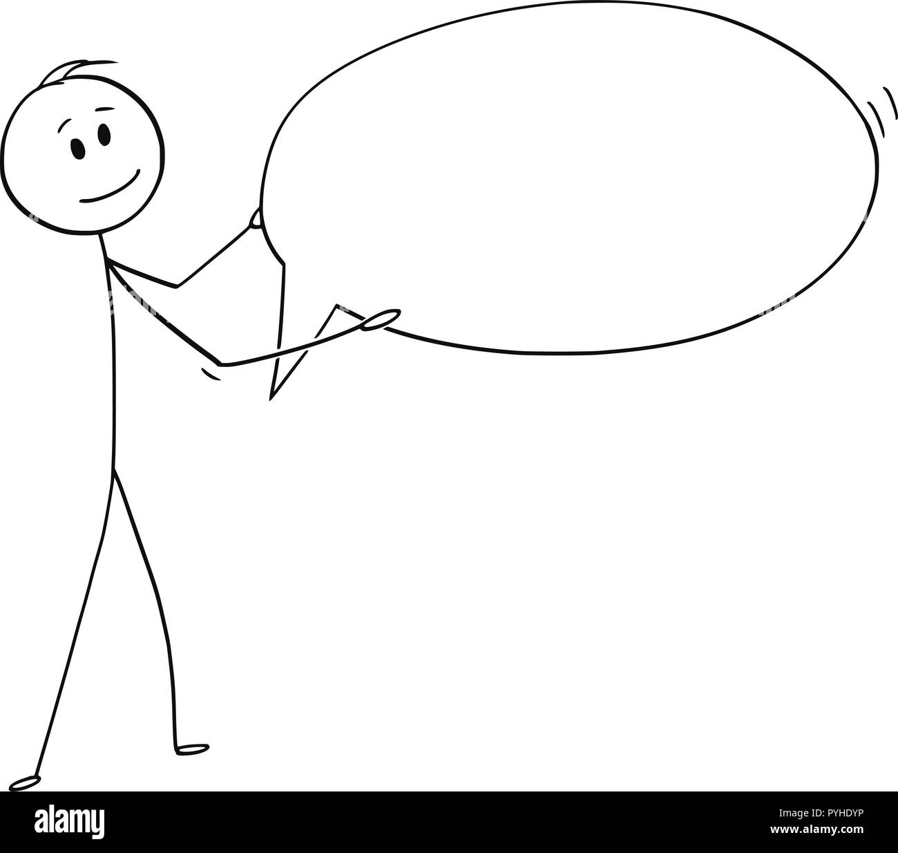 Cartoon von Mann oder Geschäftsmann Holding leere Rede Text Bubble oder Ballon Stock Vektor