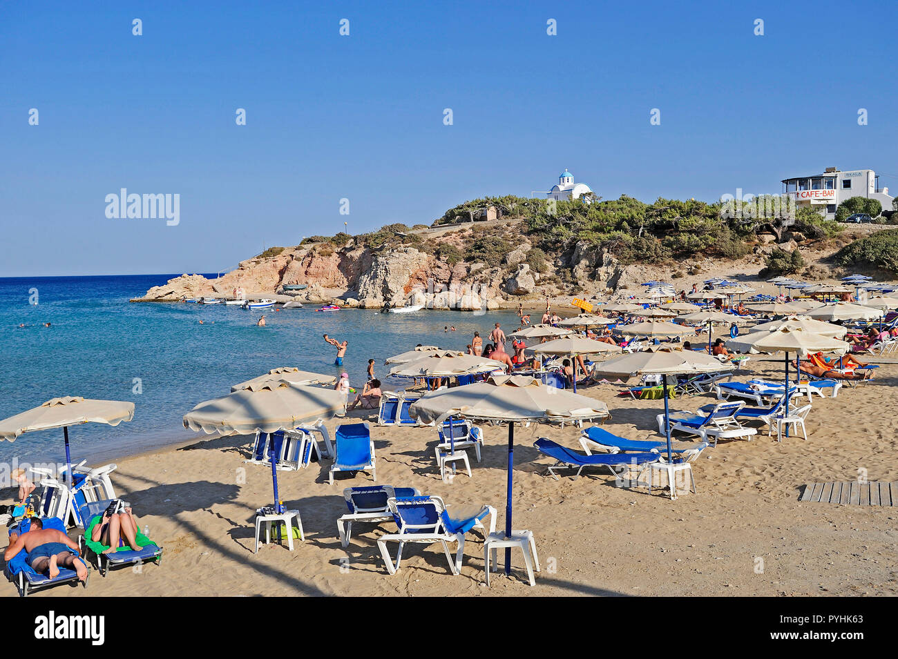 Griechenland, Karpathos tourist resort Amopi Stockfoto