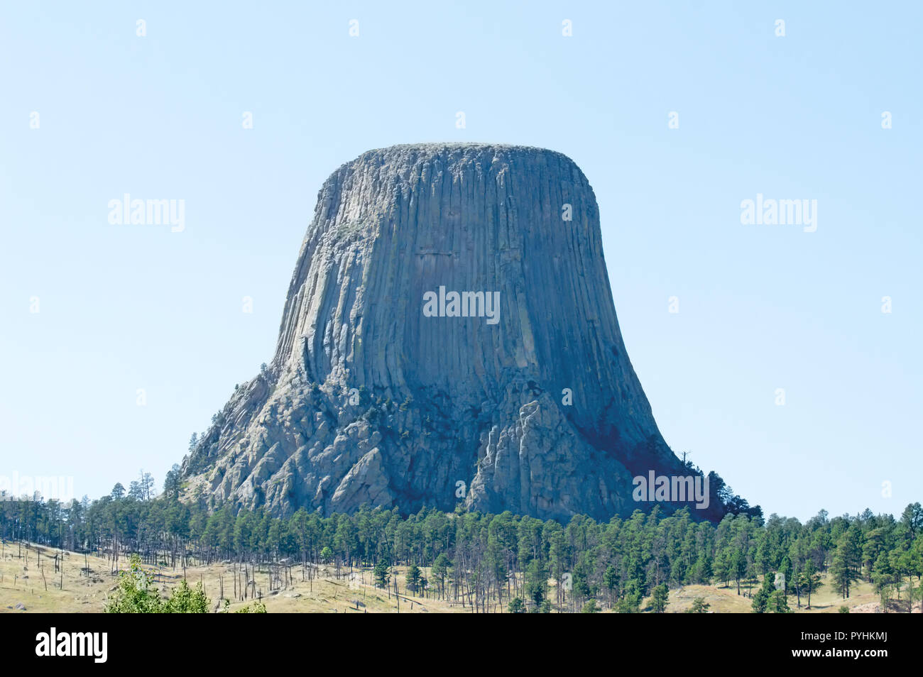 Devils Tower in Wyoming in der Mitte getrennt. Stockfoto