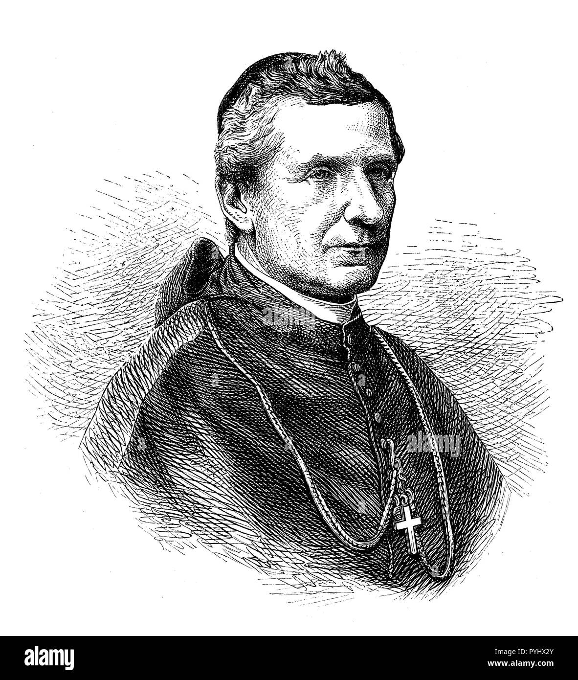 Vintage Gravur Portrait von polnischen Kardinal Mieczysław Halka-Ledóchowski (1822-1902), Prälat von Papst Pius IX. Stockfoto