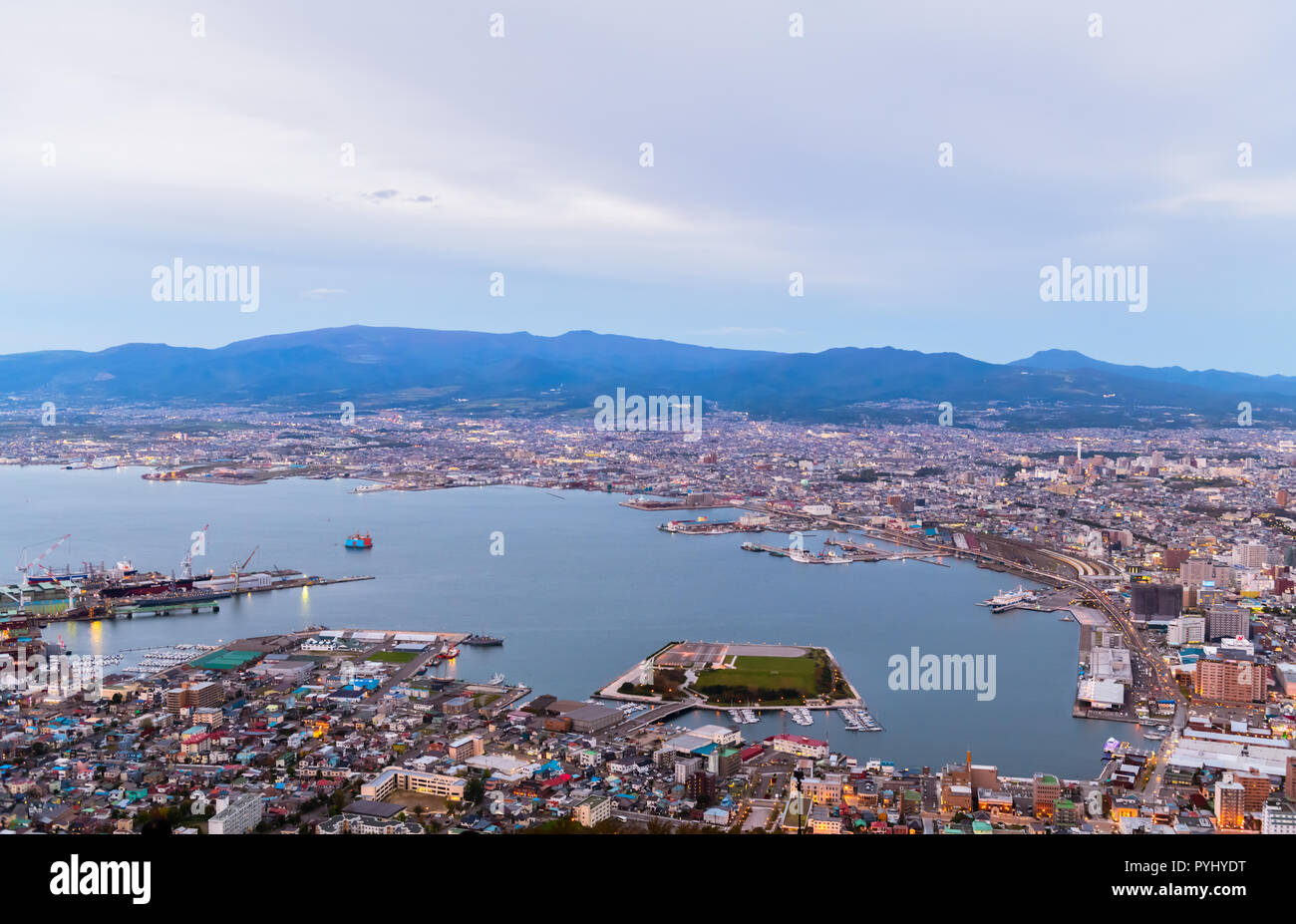 Stadt Hakodate Blick vom Berg Hakodate, Winter, Hokkaido, Japan Stockfoto