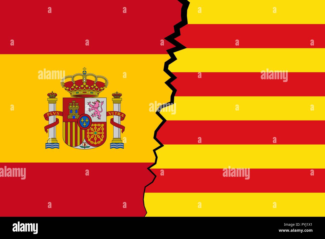 Katalonien vs Spanien - Unabhängigkeit und Souveränität der katalanischen Nation. Stock Vektor