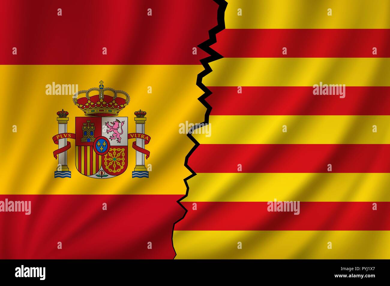 Katalonien vs Spanien - Unabhängigkeit und Souveränität der katalanischen Nation. Stock Vektor