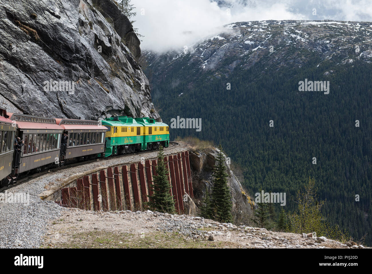 Die White Pass und Yukon Route Scenic Railway, Skagway, Alaska, USA. Stockfoto