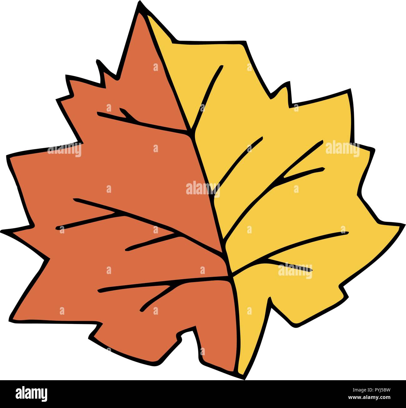 Vector Orange Gelb Herbst Eichenlaub. Einfache Illustration für Kinder. Stock Vektor