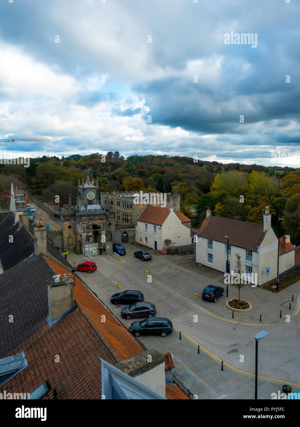 Viiew vom Auckland Tower, in dem die Bauarbeiten am Schloss Eingang und den ummauerten Garten Stockfoto