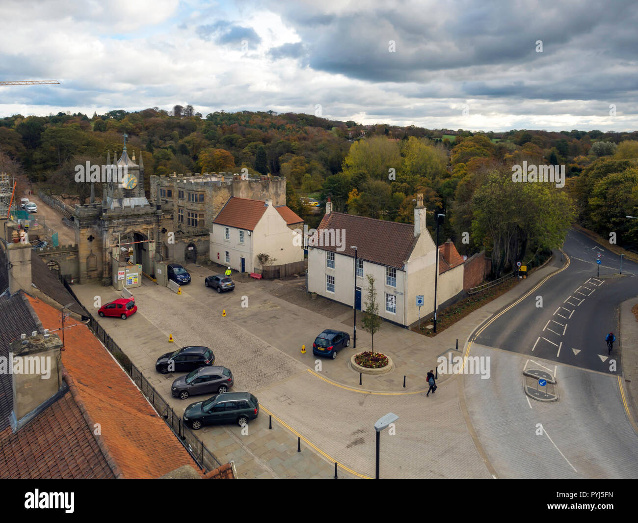 Viiew vom Auckland Tower, in dem die Bauarbeiten am Schloss Eingang und den ummauerten Garten Stockfoto