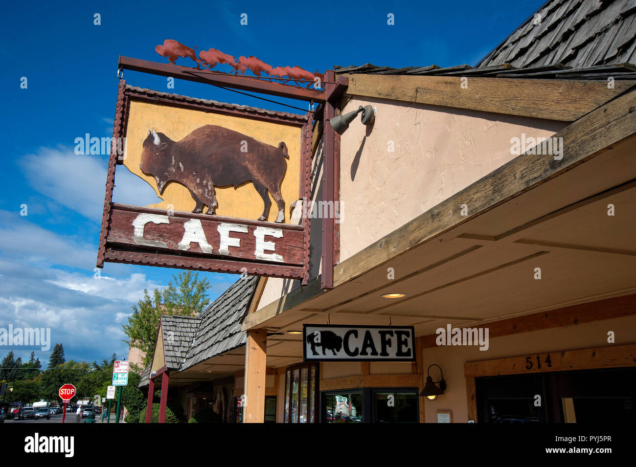 Buffalo Cafe sign in Whitefish, Montana Stockfoto