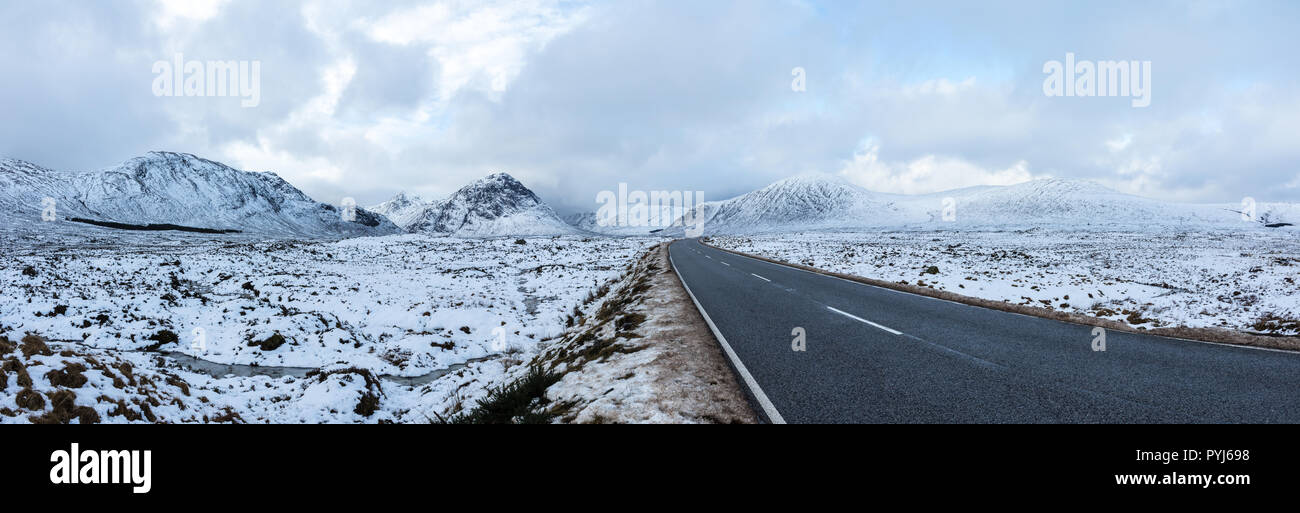 Panorama-aufnahme von Glencoe, Schottland Stockfoto