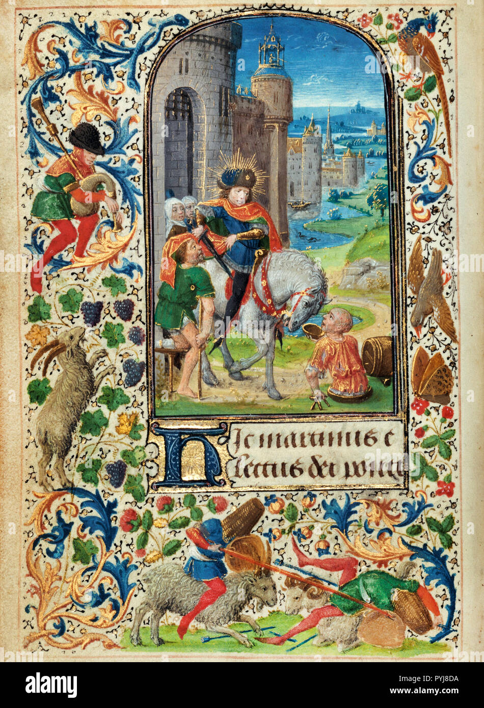 Lieven Van Lathem, Saint Martin seinen Mantel 1469 Tempera Farben aufteilen, Blattgold, Gold, Silber, Tusche auf Pergament, die J. Paul Getty Museum, Los Angeles, USA. Stockfoto