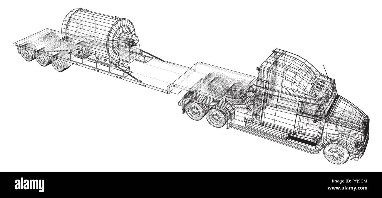 Modell Lkw-anhänger. Wire-Frame. Cargo Fahrzeug. Vektor Rendering von 3d Stock Vektor