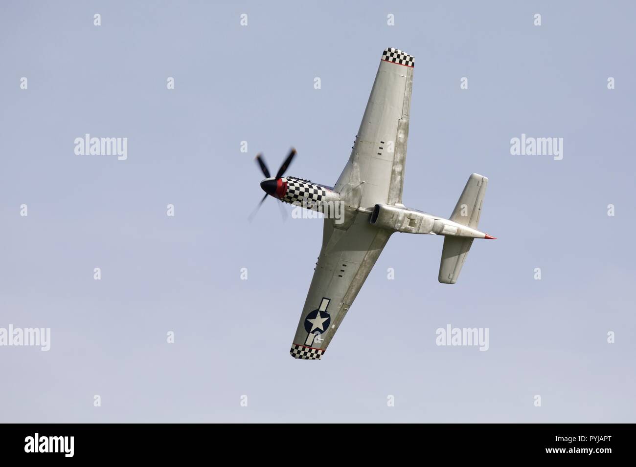 North American TF 51 D Mustang "Maria" (G-TFSI) fliegen bei Shuttleworth Race Day am 7. Oktober 2018 Stockfoto