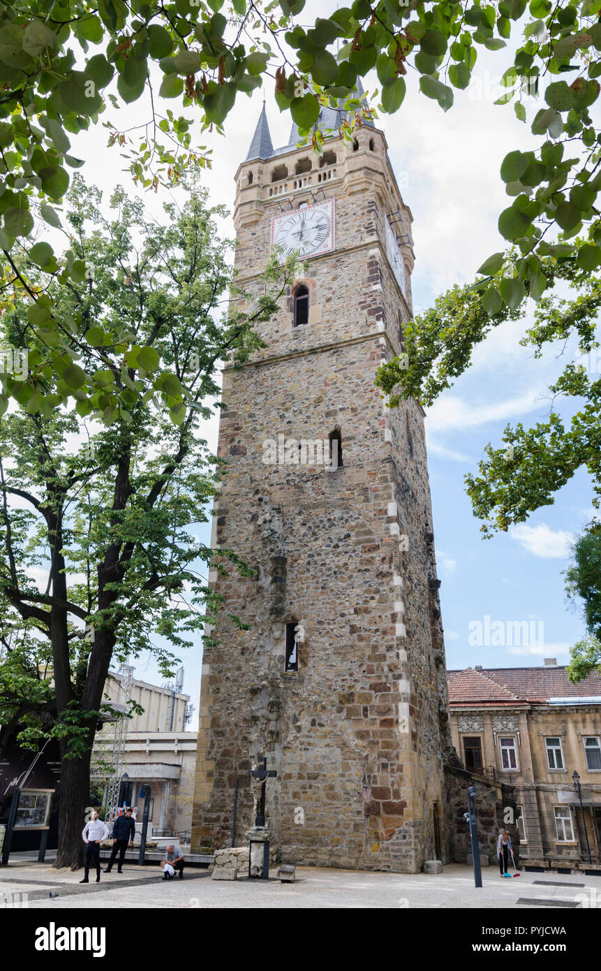 Eine alte Kirche aus dem Mittelalter von deutschen Siedlern in Mitteleuropa, Clock Tower in Siebenbürgen, Rumänien - des europäischen kulturellen Erbes Stockfoto
