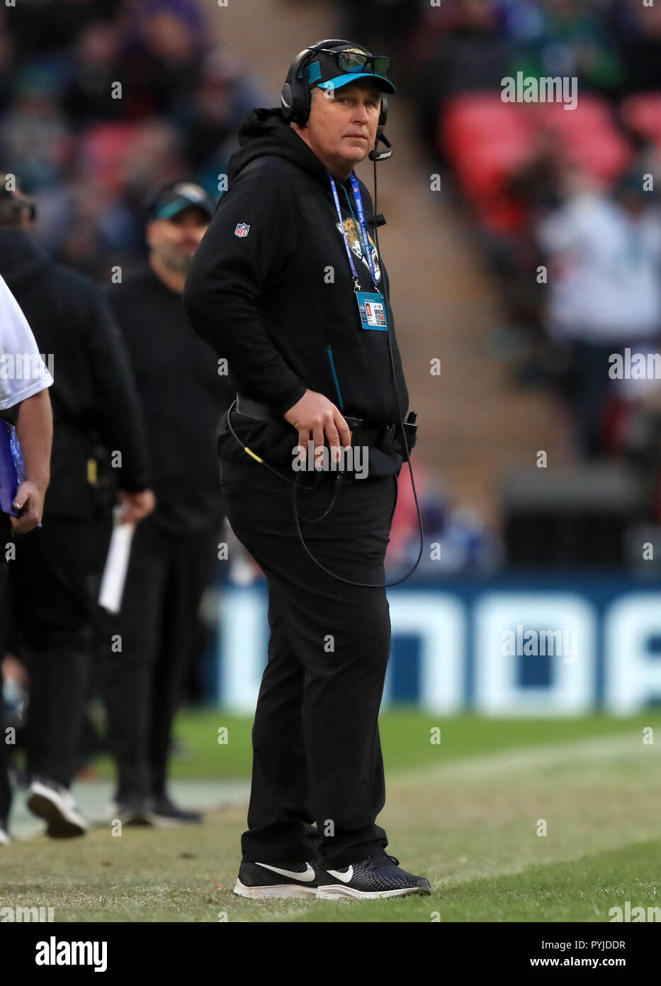 Doug Marrone, Cheftrainer von Jacksonville Jaguars, während des NFL-Spiels der International Series im Wembley Stadium, London. DRÜCKEN SIE VERBANDSFOTO. Bilddatum: Sonntag, 28. Oktober 2018. Siehe PA Geschichte GRIDIRON London. Bildnachweis sollte lauten: Simon Cooper/PA Wire. Stockfoto