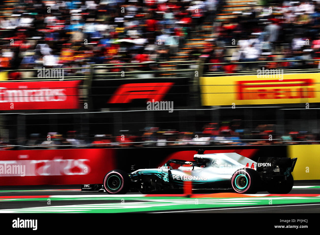 Mercedes Lewis Hamilton während der Mexiko Grand Prix 2018 auf dem Autodromo Hermanos Rodriguez, Mexiko Stadt. Stockfoto