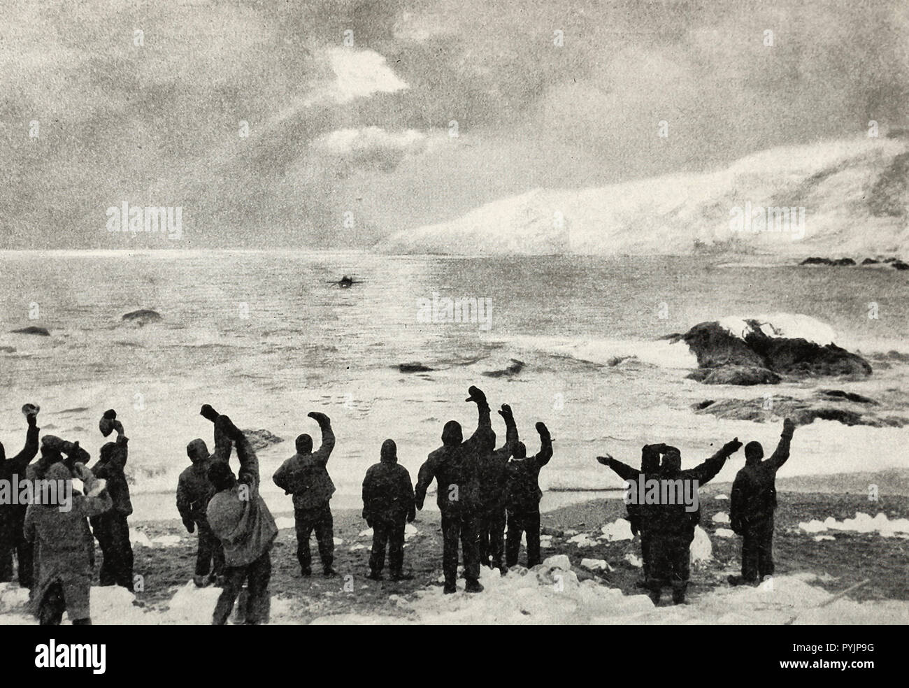 Die Chilenische Trawler Yelcho ließ ein Boot, die für die Überlebenden der Shackleton Expedition unter der Leitung auswählen Stockfoto