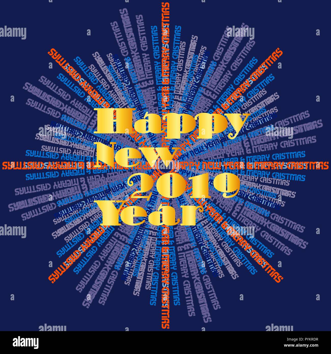 Neues Jahr Schneeflocke aus der Inschrift Frohes neues Jahr 2019 und frohe Weihnachten Typografie Stock Vektor