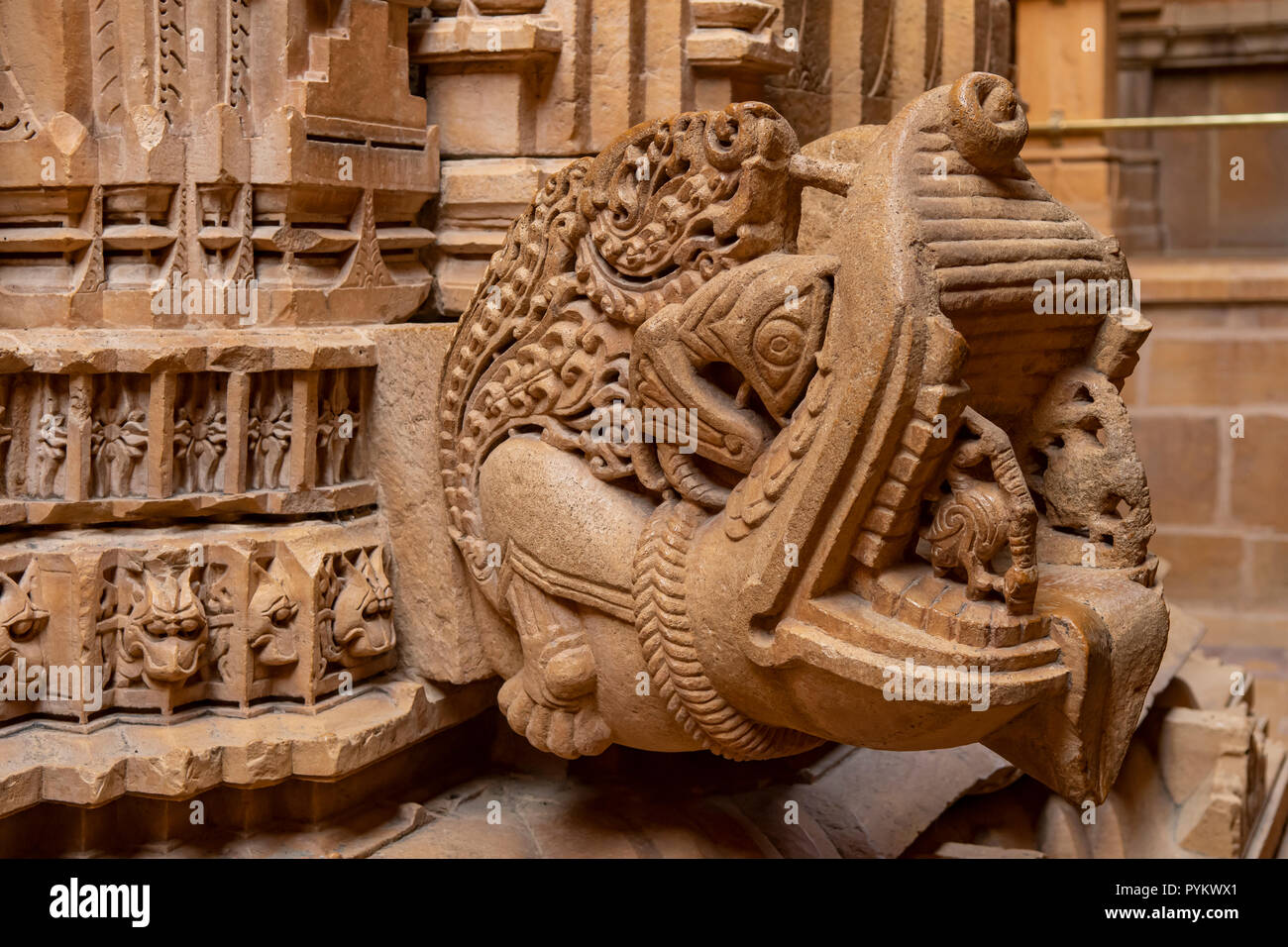 Holzschnitzerei auf Jain Tempel, Jaisalmer Fort, Jaisalmer, Rajasthan, Indien Stockfoto